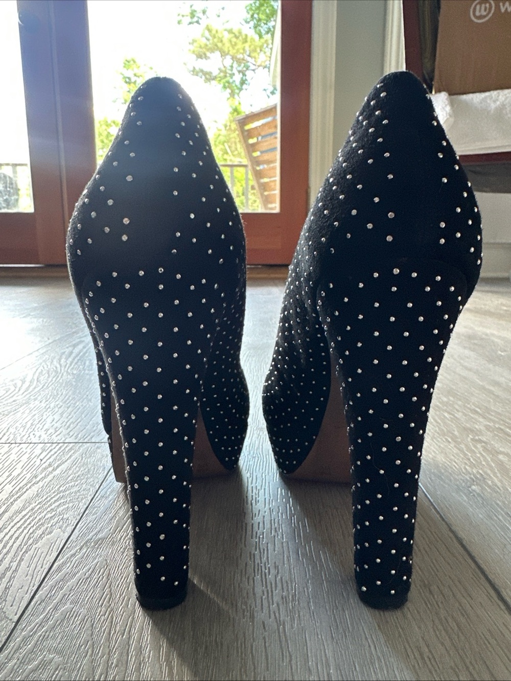 BCBGeneration Black Rhinestone Platform Block Heel Pumps - Picture 4 of 5